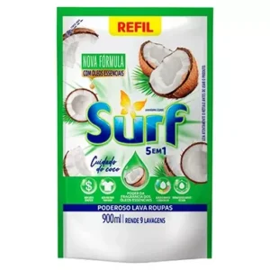 Kit c/12 - Lava-Roupas Líquido Cuidado do Coco 5 em 1 - Surf Sachê 900mL Refil